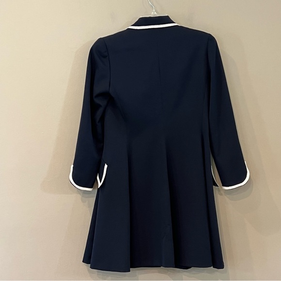 VTG Candice Fraiberger Paris French Peplum Dress Jacket Wool Navy 8 Embroidered - Picture 2 of 10